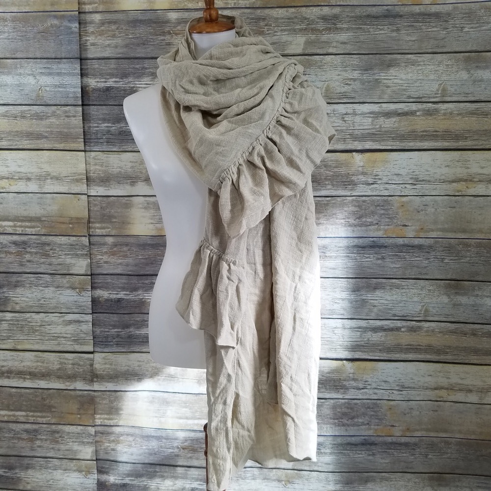 NWT Zara Cream Ruffled Cotton Scarf Sarong Wrap - Picture 6 of 7